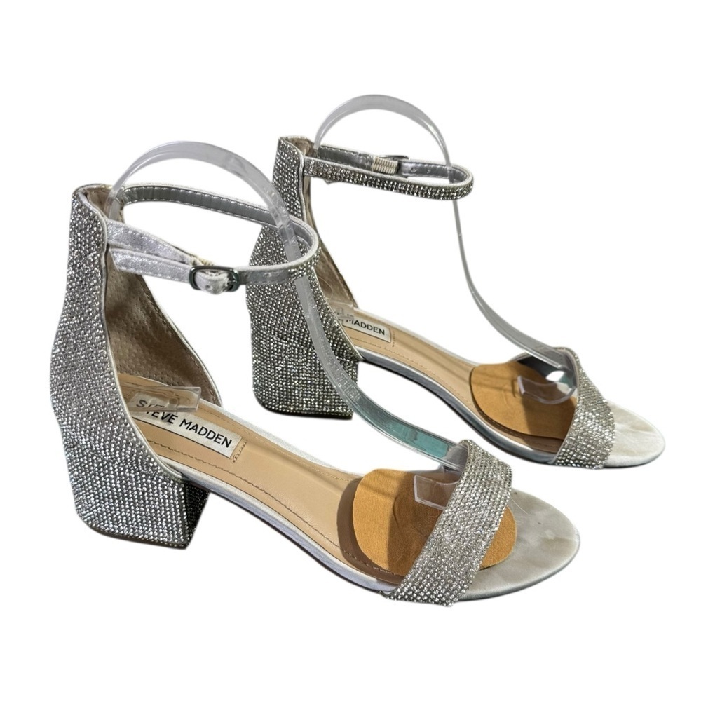Steve Madden Women's Irenee Heeled Sandal, Silver Rhinestone Size 8
